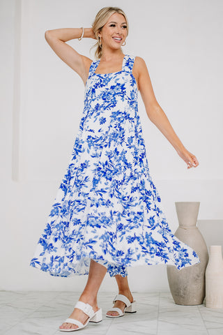 Blue Bonnet Beauty Floral Midi Dress