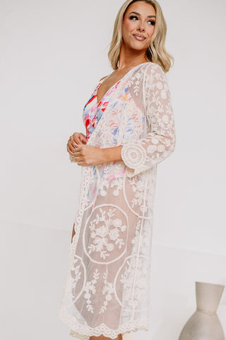 Let's Call It Floral Lace Cover Up Kimono | White