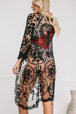 Let's Call It Floral Lace Cover Up Kimono | Black