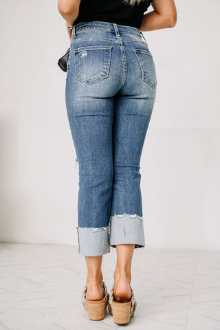 Distressed Capri Jeans With Cuff