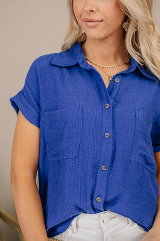 Do Me A Solid Button Up Top | Royal Blue