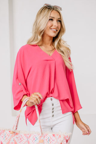 Down To Business 3/4 Sleeve Top | Pink