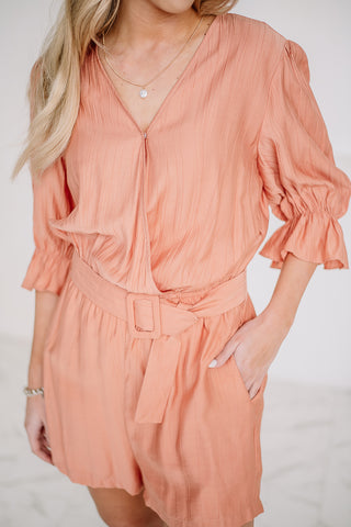 Dream On Belted Romper | Salmon