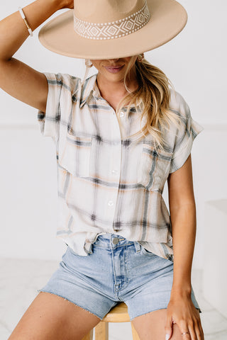 Late Night Convo Button Up Plaid Top | Black Mix