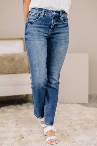 Mid Rise Slim Relaxed Straight Jeans