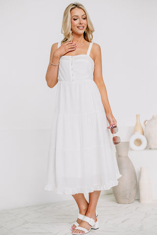 Octavia Flowy Midi Dress | White
