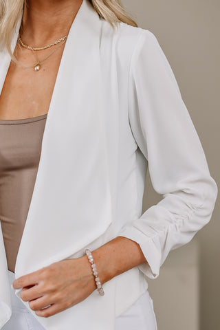 On Call Ruched Sleeve Blazer | White