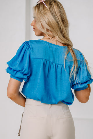 Steal The Show Balloon Sleeve Top | Blue
