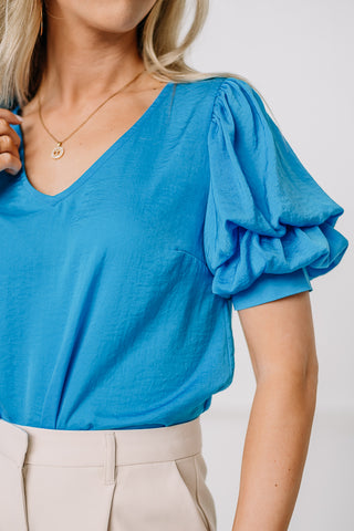 Steal The Show Balloon Sleeve Top | Blue
