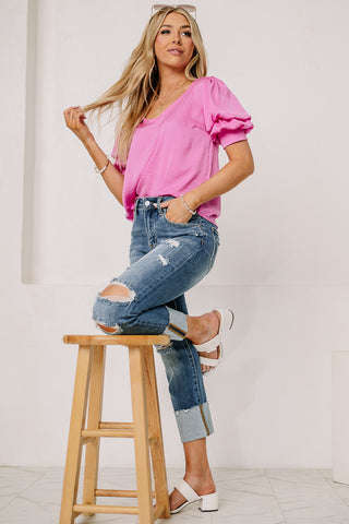 Steal The Show Balloon Sleeve Top | Pink