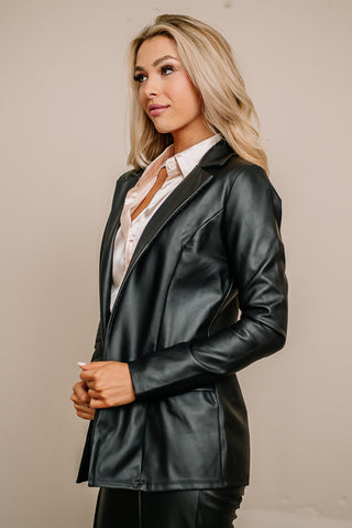 The Sonia Faux Leather Blazer | Black