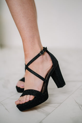Valor Platform Glitter Heels | Black