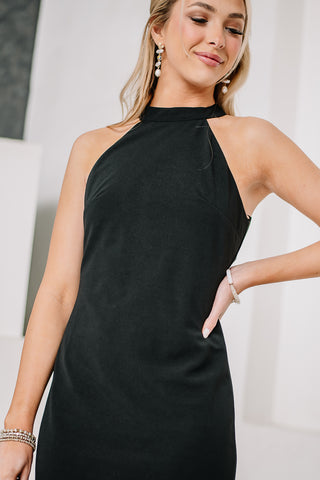 To A Halt Simple Halter Mini Dress | Black