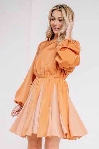 Wish You Well Godet Satin Mini Dress | Apricot/Copper