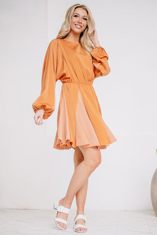 Wish You Well Godet Satin Mini Dress | Apricot/Copper
