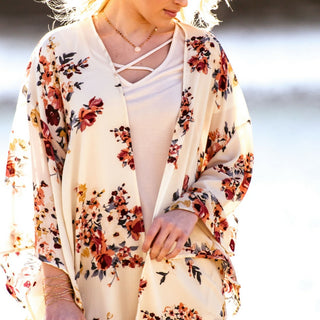Floral Ivory Kimono Spring to Winter Transition Outfit