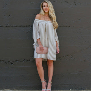 cotton striped off-shoulder dress for summer outfit