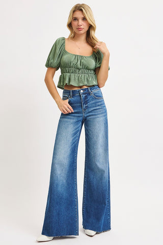 Tummy Control High Rise Ankle Palazzo Jeans