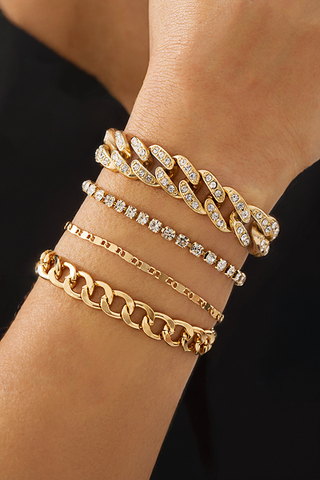 4pc Rhinestone Adjustable Chain Bracelet Set