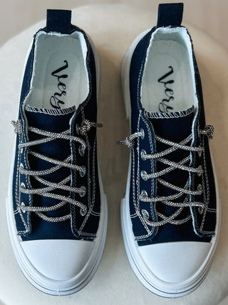 Aman Canvas Rhinestone Lace Sneakers {Navy}