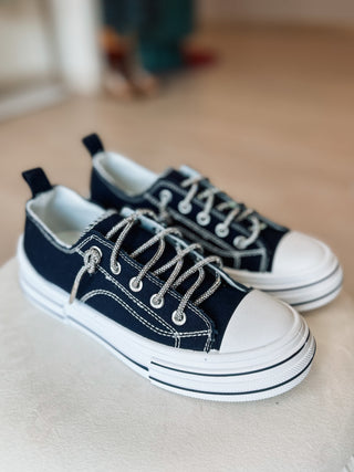 Aman Canvas Rhinestone Lace Sneakers {Navy}