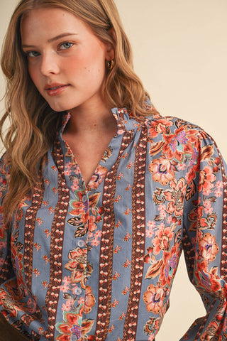 Floral Borders Button Up Top