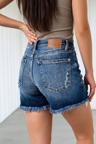 Asymmetric Distressed Denim Shorts