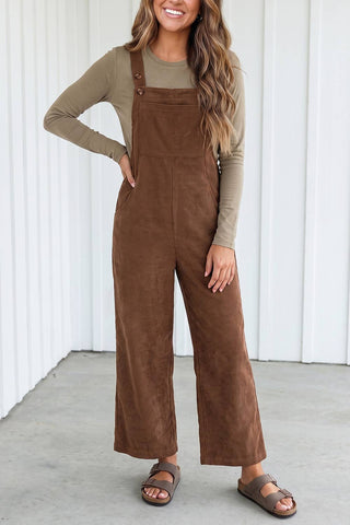 Solid Corduroy Wide Leg Overalls