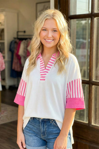 Striped Color Block Patchwork Top