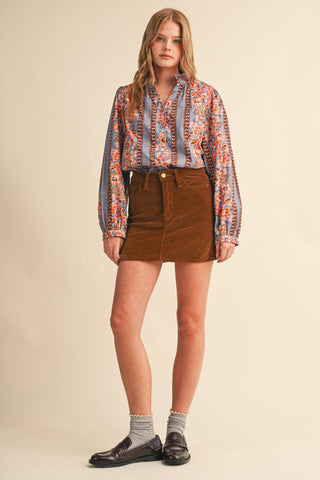 Floral Borders Button Up Top