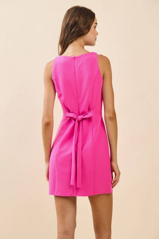 High Neckline Flattering Fit Back Self Tie Dress