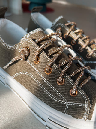 Aman Canvas Rhinestone Lace Sneakers {Olive}