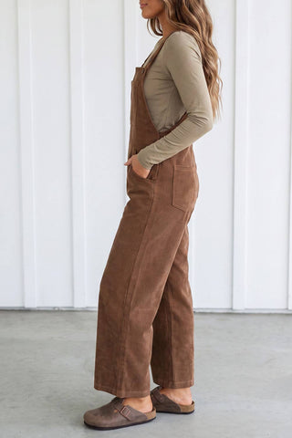 Solid Corduroy Wide Leg Overalls