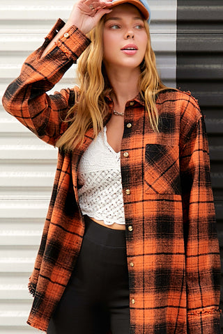 Orange You Plaid Button Up Top