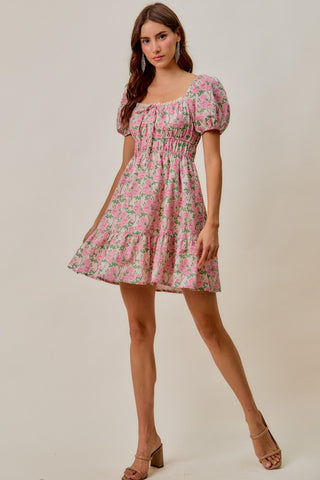 Lace Trim Floral Mini Dress
