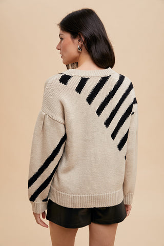 Bias Stripe Panel Sweater Top