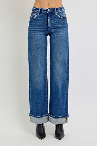 Tummy Control High Rise Cuffed Wide Jeans
