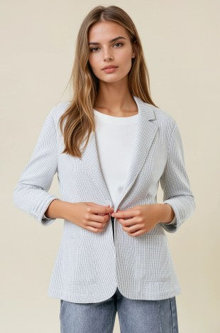 Shirred Sleeve Textured Blazer {White}
