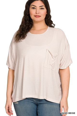 Oversized Ribbed Round Neck Short Sleeve Tee