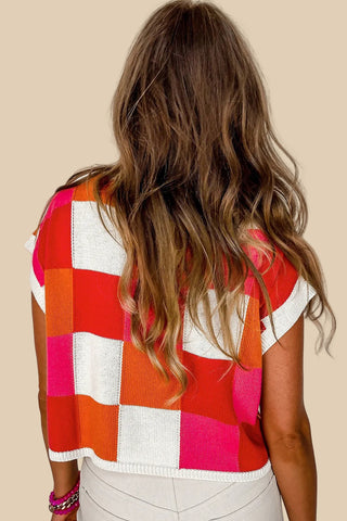 Color Block Cap Sleeve Top | Fuchsia