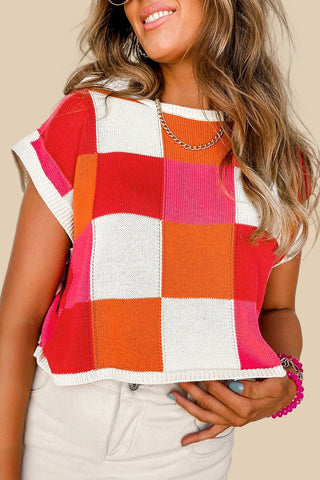 Color Block Cap Sleeve Top | Fuchsia