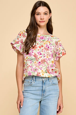 Floral Ruffle Sleeve Top