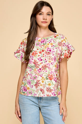 Floral Ruffle Sleeve Top