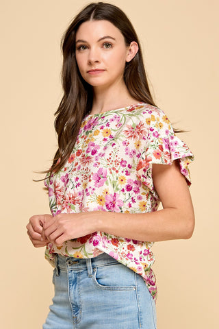 Floral Ruffle Sleeve Top
