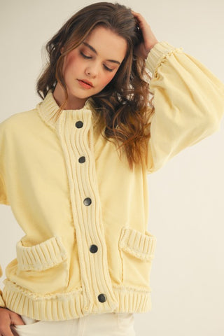Washed Rib Knit Cardigan Jacket