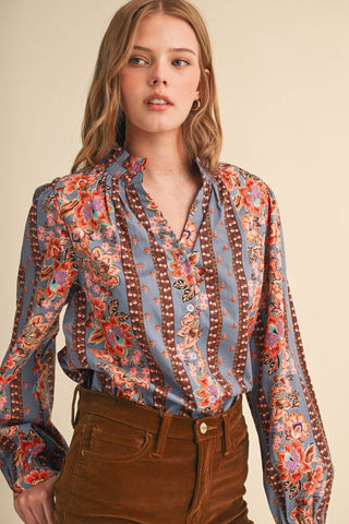 Floral Borders Button Up Top