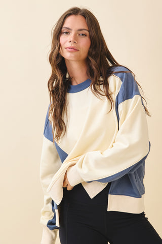 Colorblock Terry Pullover {Navy & Pineapple}