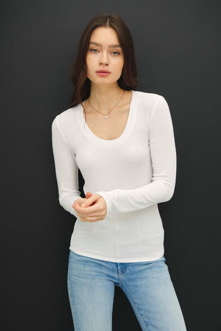Modal Long Sleeve Basic Top {Off White}