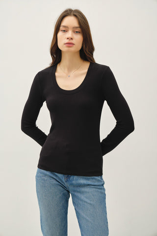 Modal Long Sleeve Basic Top {Black}