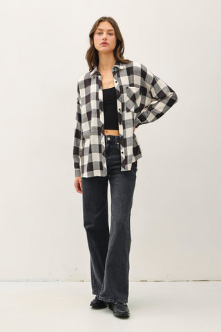 New Moon Plaid Button Up Top